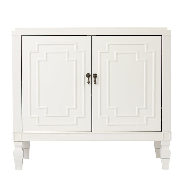 Safavieh Tropman Carved Door Accent Cabinet In Antique White With Turned Legs And Adjustable Shelf HZ1222405