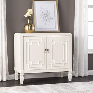 Safavieh Tropman Carved Door Accent Cabinet In Antique White With Turned Legs And Adjustable Shelf HZ1222405