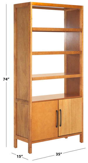 Safavieh Mainebury Tall Slim Open Bookcase Solid Wood And Mdf Shelving For Modern Living Spaces NATURAL HZ1272438