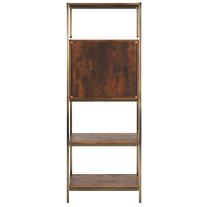 Safavieh Dayforth Tall Bar Cabinet With Mirror Accents Iron Frame Espresso Entertaining Storage ESPRESSO HZ1272841