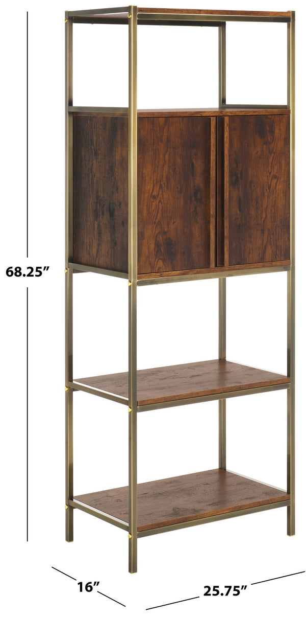 Safavieh Dayforth Tall Bar Cabinet With Mirror Accents Iron Frame Espresso Entertaining Storage ESPRESSO HZ1272841