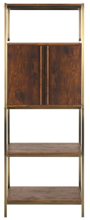 Safavieh Dayforth Tall Bar Cabinet With Mirror Accents Iron Frame Espresso Entertaining Storage ESPRESSO HZ1272841