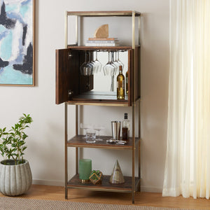 Safavieh Dayforth Tall Bar Cabinet With Mirror Accents Iron Frame Espresso Entertaining Storage ESPRESSO HZ1272841