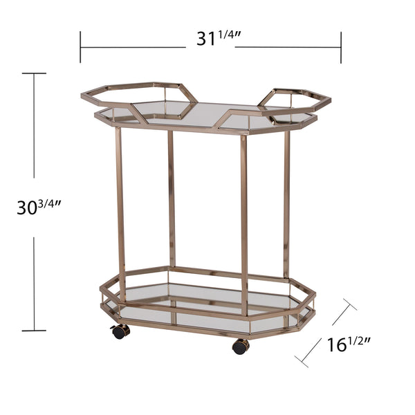 Safavieh Ari Art Deco Bar Cart With Mirrored Shelves And Champagne Iron Frame For Entertaining HZ2011
