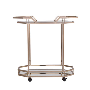 Safavieh Ari Art Deco Bar Cart With Mirrored Shelves And Champagne Iron Frame For Entertaining HZ2011