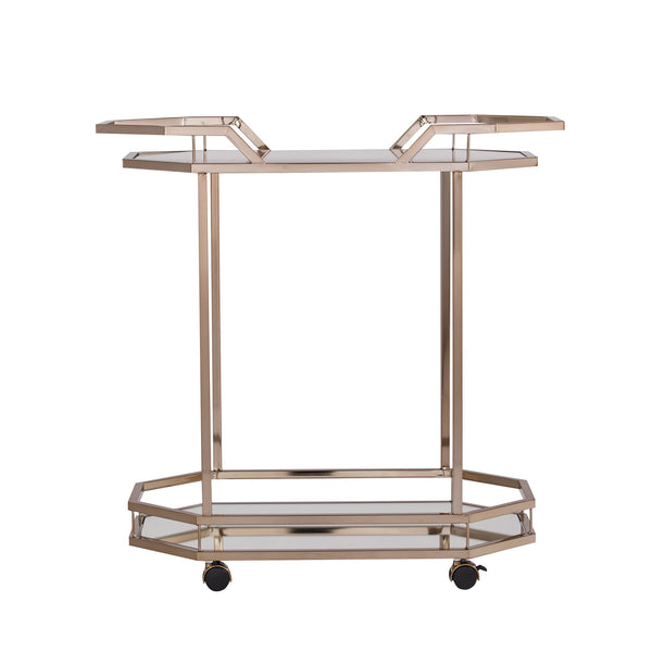 Safavieh Ari Art Deco Bar Cart With Mirrored Shelves And Champagne Iron Frame For Entertaining HZ2011