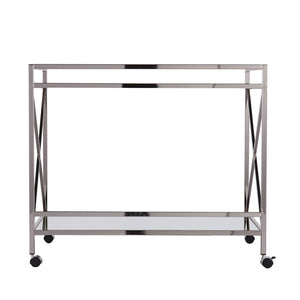 Safavieh Maxton Rolling Bar Cart With Tempered Glass Shelves And Iron Frame For Modern Entertaining CHARCOAL HZ2040