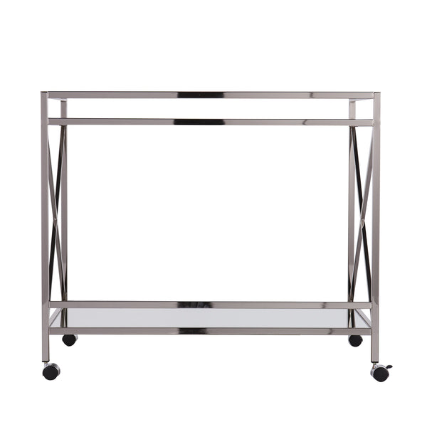 Safavieh Maxton Rolling Bar Cart With Tempered Glass Shelves And Iron Frame For Modern Entertaining CHARCOAL HZ2040