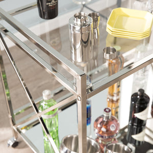 Safavieh Maxton Rolling Bar Cart With Tempered Glass Shelves And Iron Frame For Modern Entertaining CHARCOAL HZ2040