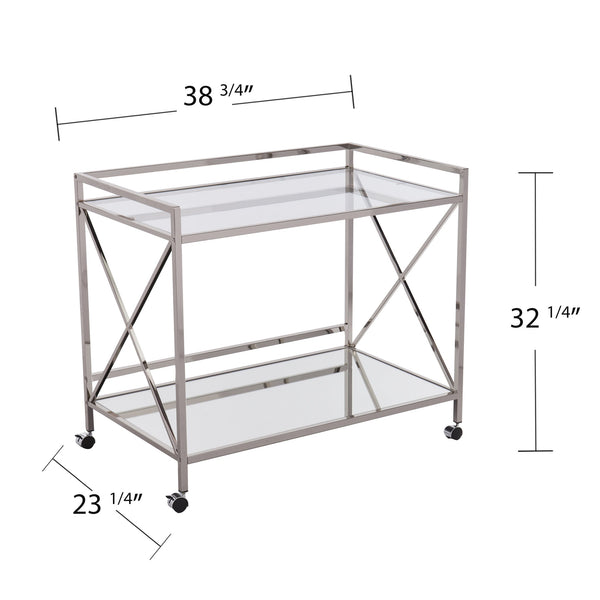 Safavieh Maxton Rolling Bar Cart With Tempered Glass Shelves And Iron Frame For Modern Entertaining CHARCOAL HZ2040
