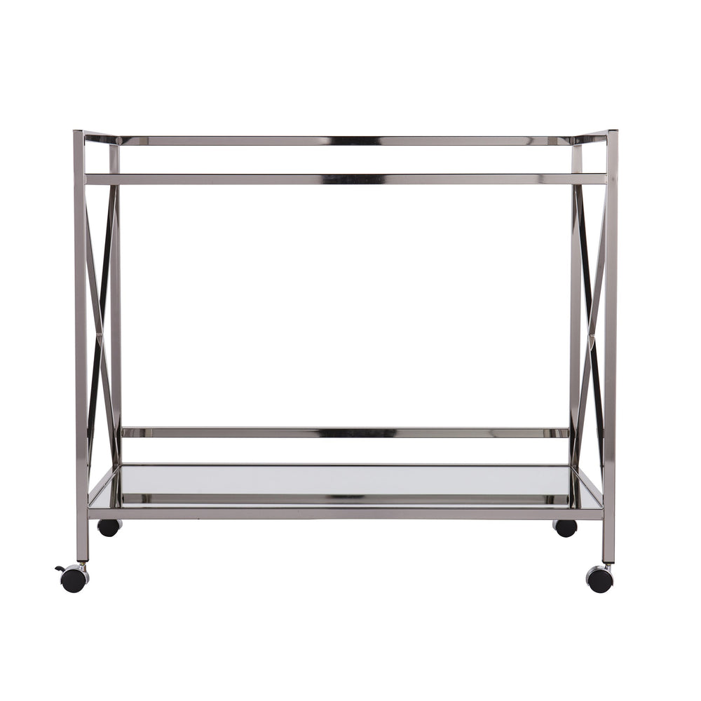Safavieh Maxton Rolling Bar Cart With Tempered Glass Shelves And Iron Frame For Modern Entertaining CHARCOAL HZ2040