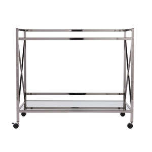 Safavieh Maxton Rolling Bar Cart With Tempered Glass Shelves And Iron Frame For Modern Entertaining CHARCOAL HZ2040