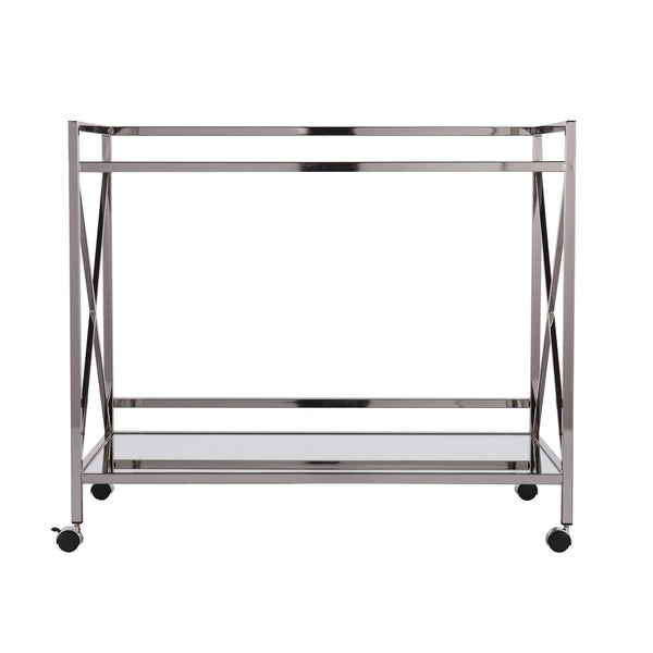 Safavieh Maxton Rolling Bar Cart With Tempered Glass Shelves And Iron Frame For Modern Entertaining CHARCOAL HZ2040