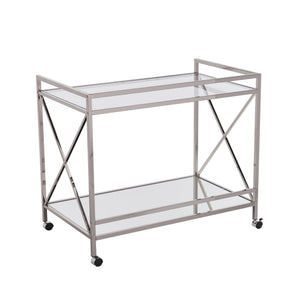 Safavieh Maxton Rolling Bar Cart With Tempered Glass Shelves And Iron Frame For Modern Entertaining CHARCOAL HZ2040