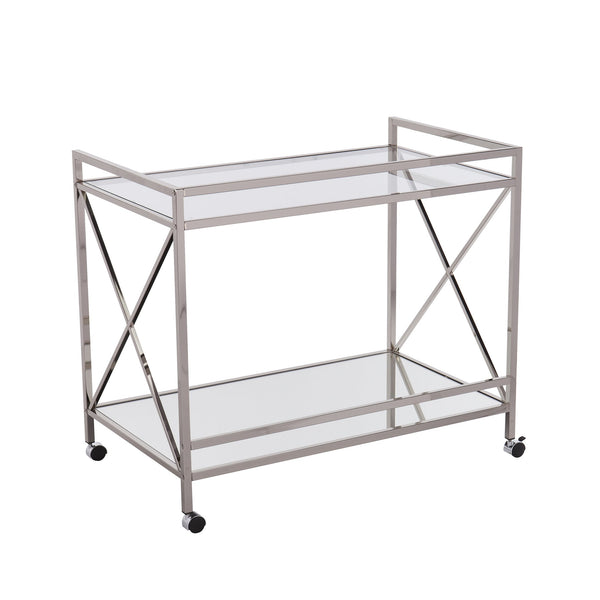 Safavieh Maxton Rolling Bar Cart With Tempered Glass Shelves And Iron Frame For Modern Entertaining CHARCOAL HZ2040