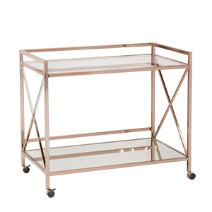 Safavieh Maxton Rolling Bar Cart With Tempered Glass Shelves And Iron Frame For Modern Entertaining GOLD HZ2041