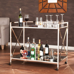 Safavieh Maxton Rolling Bar Cart With Tempered Glass Shelves And Iron Frame For Modern Entertaining GOLD HZ2041