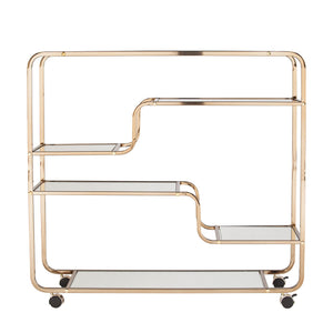 Safavieh Maylynn Art Deco Mirrored Bar Cart With Rolling Casters For Glam Entertaining Spaces HZ2056