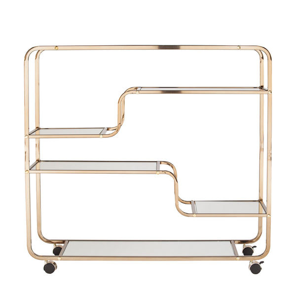 Safavieh Maylynn Art Deco Mirrored Bar Cart With Rolling Casters For Glam Entertaining Spaces HZ2056