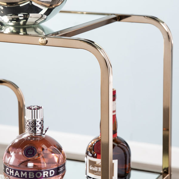 Safavieh Maylynn Art Deco Mirrored Bar Cart With Rolling Casters For Glam Entertaining Spaces HZ2056