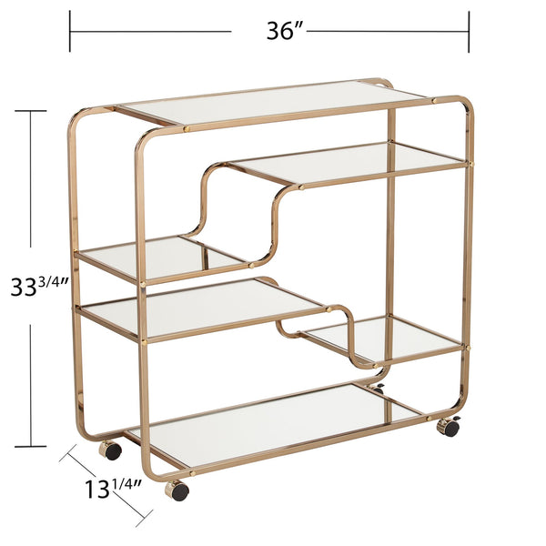 Safavieh Maylynn Art Deco Mirrored Bar Cart With Rolling Casters For Glam Entertaining Spaces HZ2056