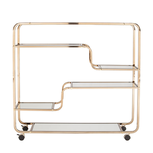 Safavieh Maylynn Art Deco Mirrored Bar Cart With Rolling Casters For Glam Entertaining Spaces HZ2056