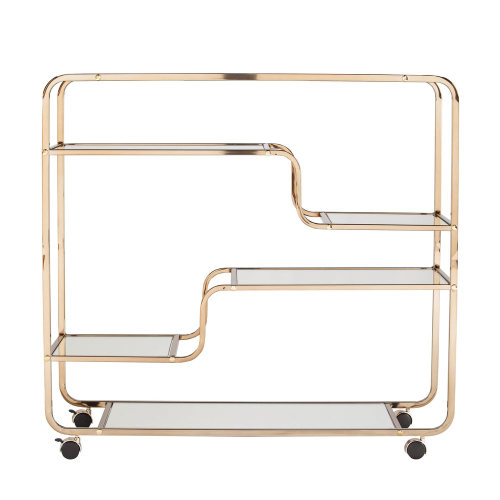 Safavieh Maylynn Art Deco Mirrored Bar Cart With Rolling Casters For Glam Entertaining Spaces HZ2056