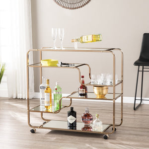 Safavieh Maylynn Art Deco Mirrored Bar Cart With Rolling Casters For Glam Entertaining Spaces HZ2056