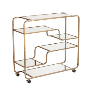 Safavieh Maylynn Art Deco Mirrored Bar Cart With Rolling Casters For Glam Entertaining Spaces HZ2056