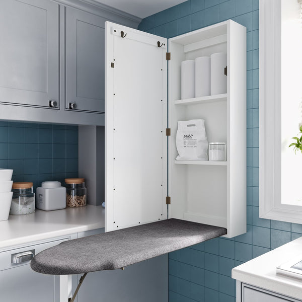 Safavieh Rowden Mirrored Cabinet Ironing Center With Fold Out Board And Interior Shelved Storage HZ3480