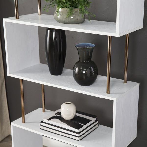 Safavieh Beckerman Asymmetrical Etagere Five Shelf Iron Frame Bookcase For Modern Living Spaces HZ3579