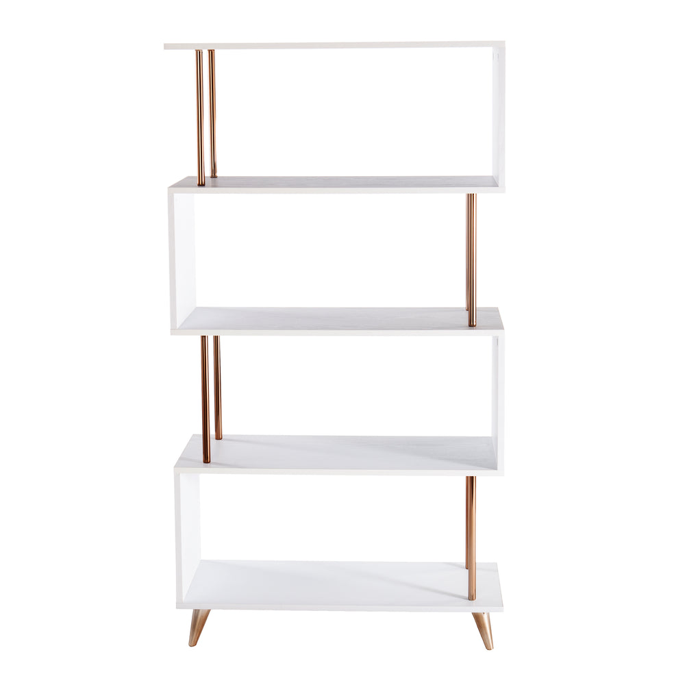 Safavieh Beckerman Asymmetrical Etagere Five Shelf Iron Frame Bookcase For Modern Living Spaces HZ3579