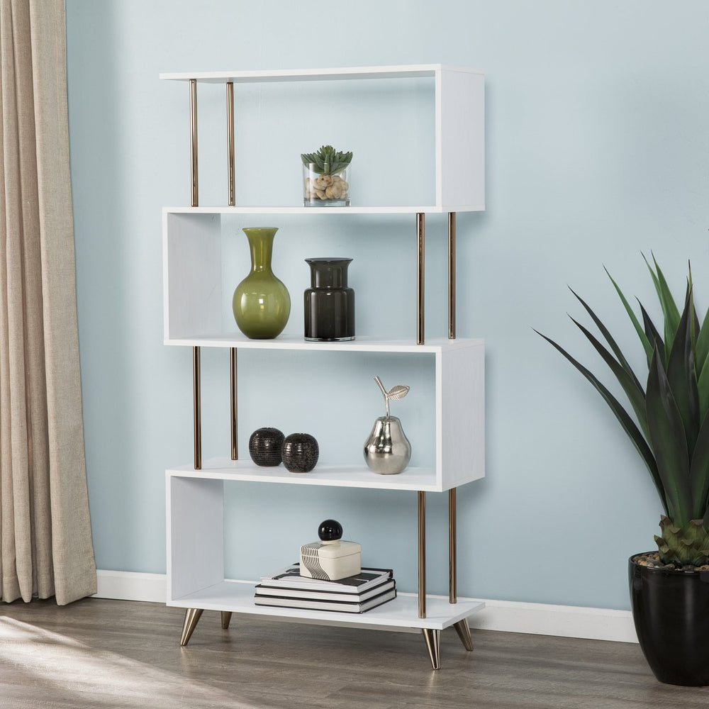 Safavieh Beckerman Asymmetrical Etagere Five Shelf Iron Frame Bookcase For Modern Living Spaces HZ3579