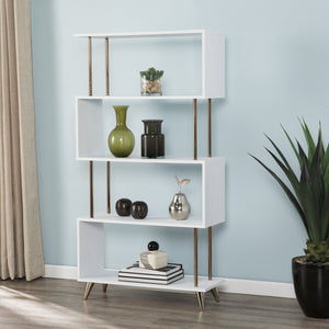 Safavieh Beckerman Asymmetrical Etagere Five Shelf Iron Frame Bookcase For Modern Living Spaces HZ3579