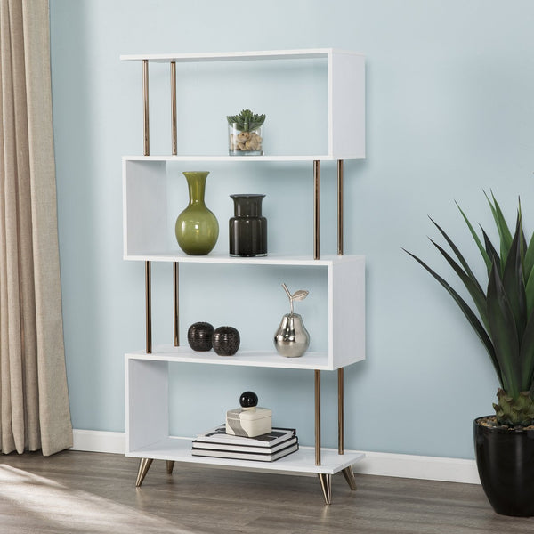 Safavieh Beckerman Asymmetrical Etagere Five Shelf Iron Frame Bookcase For Modern Living Spaces HZ3579