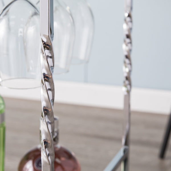 Safavieh Ivers Mirrored Glass Bar Cart With Iron Frame Stemware Racks And Locking Casters HZ3586