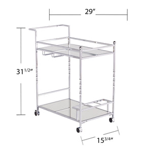 Safavieh Ivers Mirrored Glass Bar Cart With Iron Frame Stemware Racks And Locking Casters HZ3586