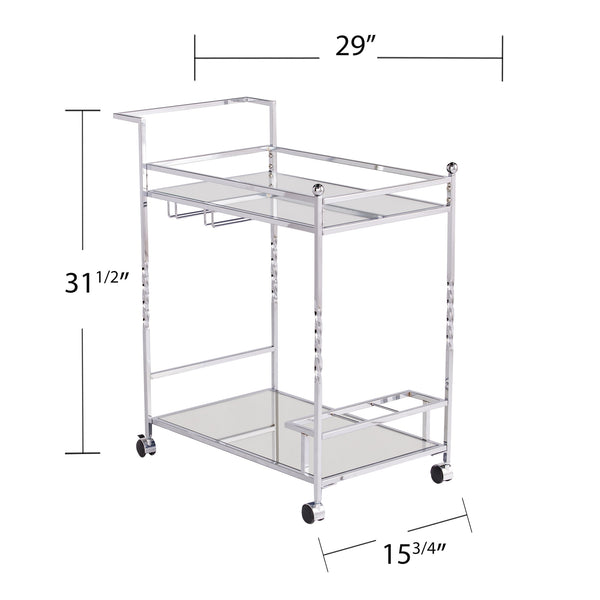 Safavieh Ivers Mirrored Glass Bar Cart With Iron Frame Stemware Racks And Locking Casters HZ3586