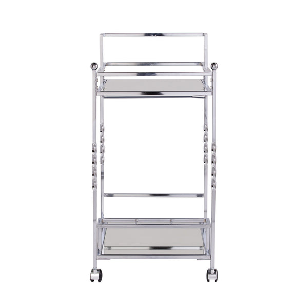 Safavieh Ivers Mirrored Glass Bar Cart With Iron Frame Stemware Racks And Locking Casters HZ3586