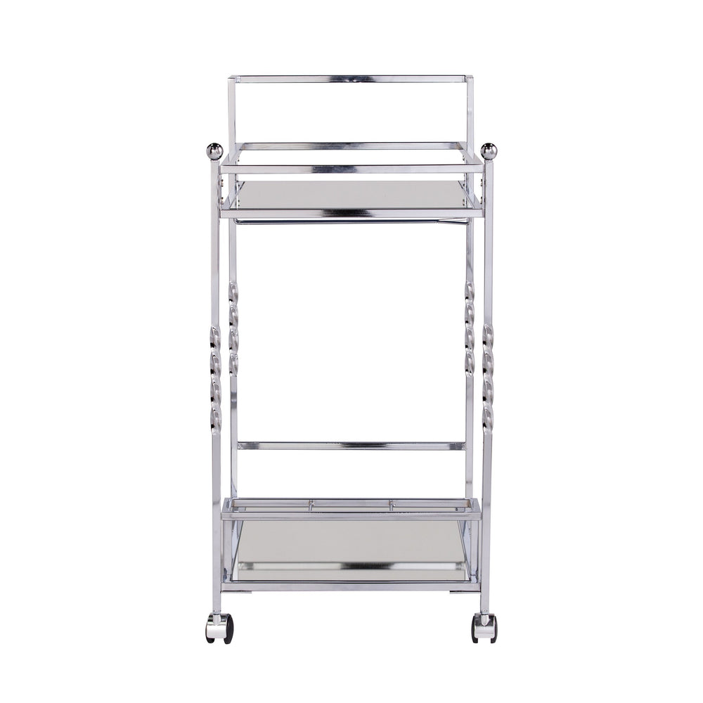 Safavieh Ivers Mirrored Glass Bar Cart With Iron Frame Stemware Racks And Locking Casters HZ3586