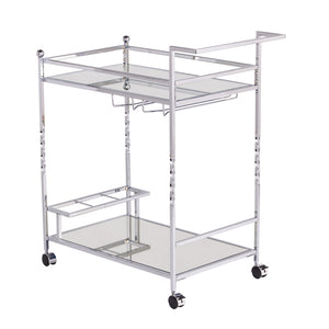 Safavieh Ivers Mirrored Glass Bar Cart With Iron Frame Stemware Racks And Locking Casters HZ3586