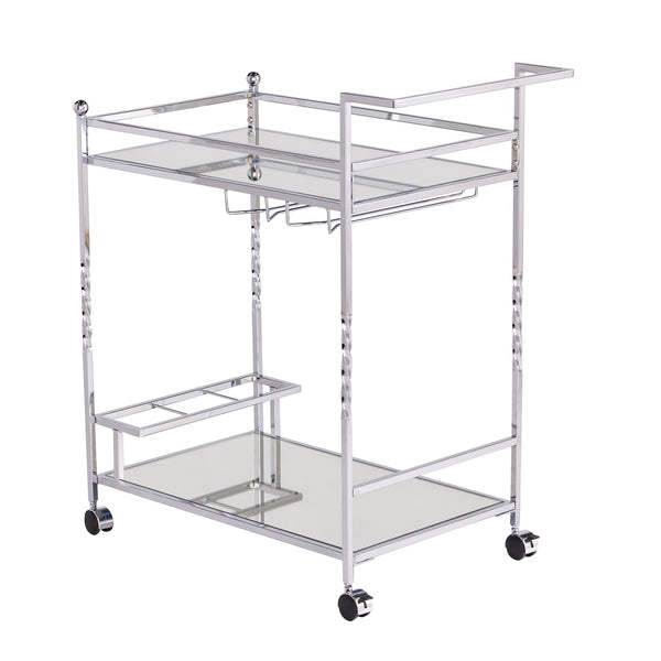 Safavieh Ivers Mirrored Glass Bar Cart With Iron Frame Stemware Racks And Locking Casters HZ3586