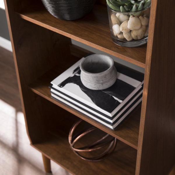 Safavieh Berritza Walnut Veneer Midcentury Bookshelf With Spindle Legs For Office Or Living Room HZ4052