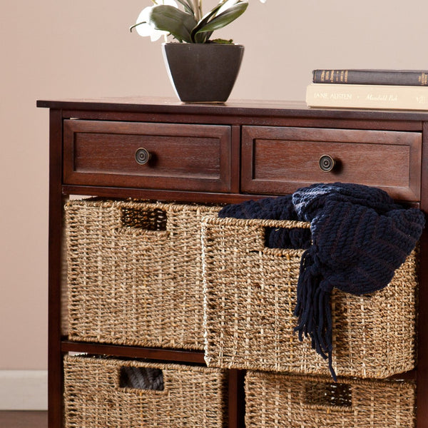 Safavieh Kenton Coastal Seagrass Basket Storage Chest With Mahogany Frame For Bedroom Or Entryway HZ6754