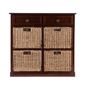 Safavieh Kenton Coastal Seagrass Basket Storage Chest With Mahogany Frame For Bedroom Or Entryway HZ6754