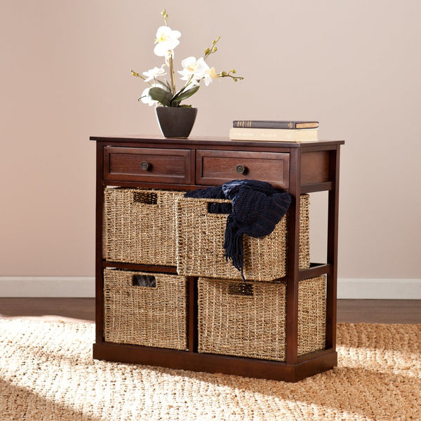 Safavieh Kenton Coastal Seagrass Basket Storage Chest With Mahogany Frame For Bedroom Or Entryway HZ6754