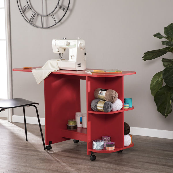 Safavieh Stradville Expandable Rolling Craft Table With Storage Shelves For Sewing Rooms HZ7665