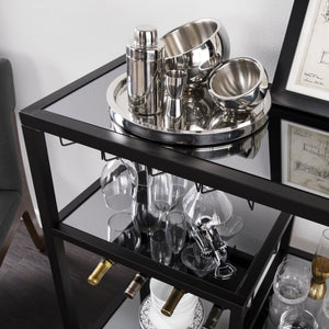 Safavieh Holly And Martin Zephs Iron Bar Cart With Smoked Mirror Shelves Wine Rack Stemware Storage BLACK HZ8813