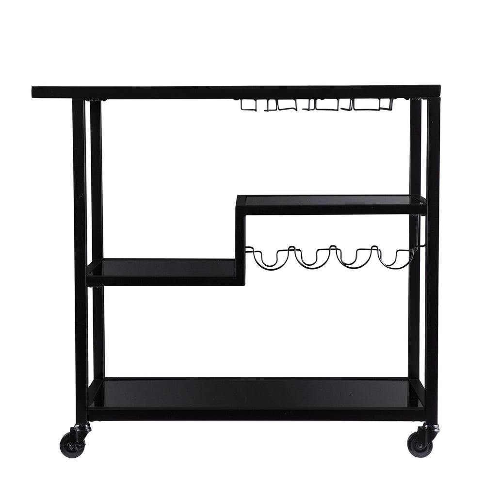 Safavieh Holly And Martin Zephs Iron Bar Cart With Smoked Mirror Shelves Wine Rack Stemware Storage BLACK HZ8813