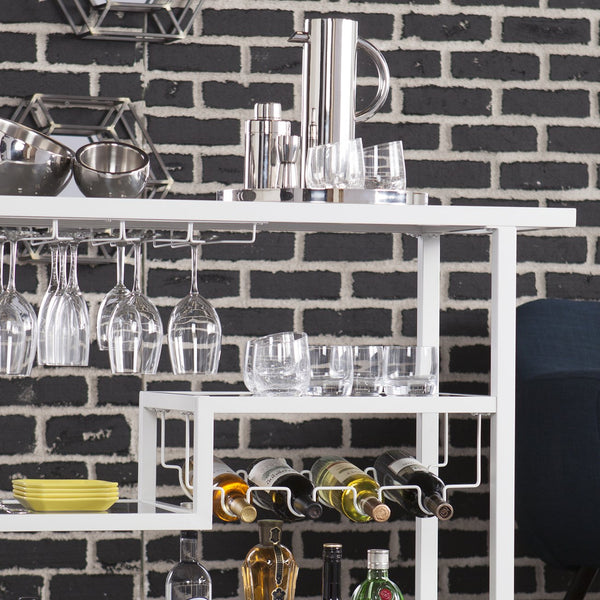Safavieh Holly And Martin Zephs Rolling Bar Cart With Tempered Glass Shelves And Wine Rack Storage WHITE HZ8818